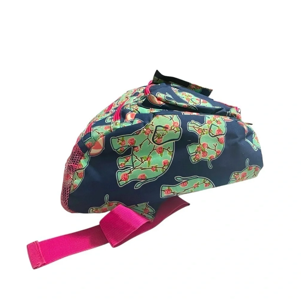 N.Gil Cute Elephant Print Sling Backpack Navy Pink Canvas Crossbody Travel Bag